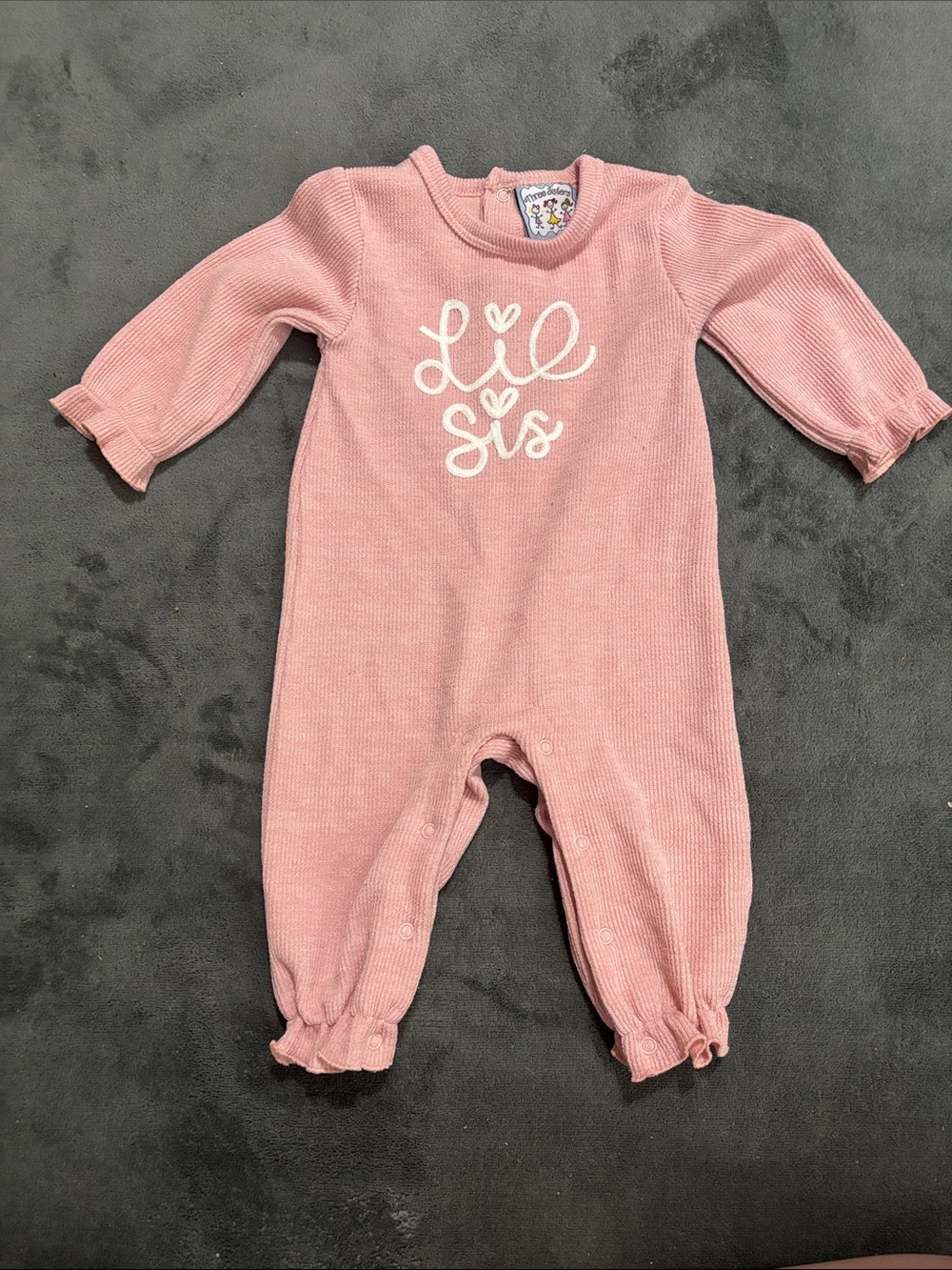 Soft Pink "Lil Sis" Knit One-Piece Bodysuit for Kids